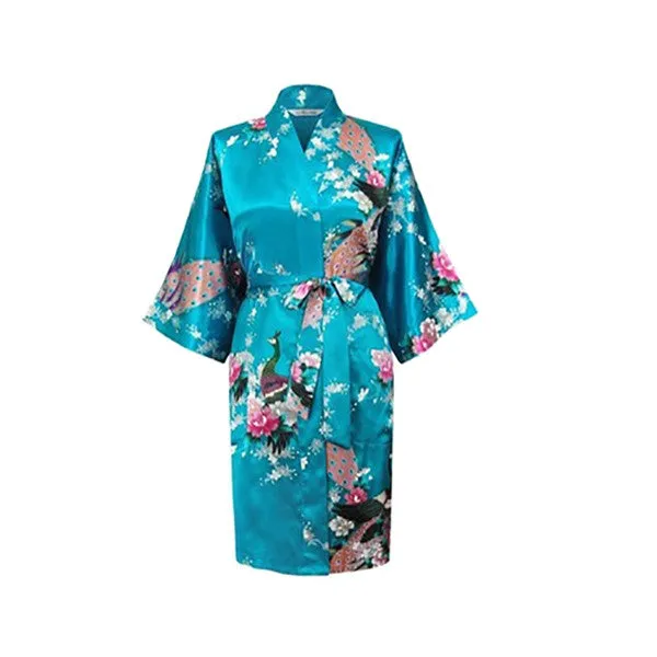 Lake Blue Silk Kimono Womens Robe