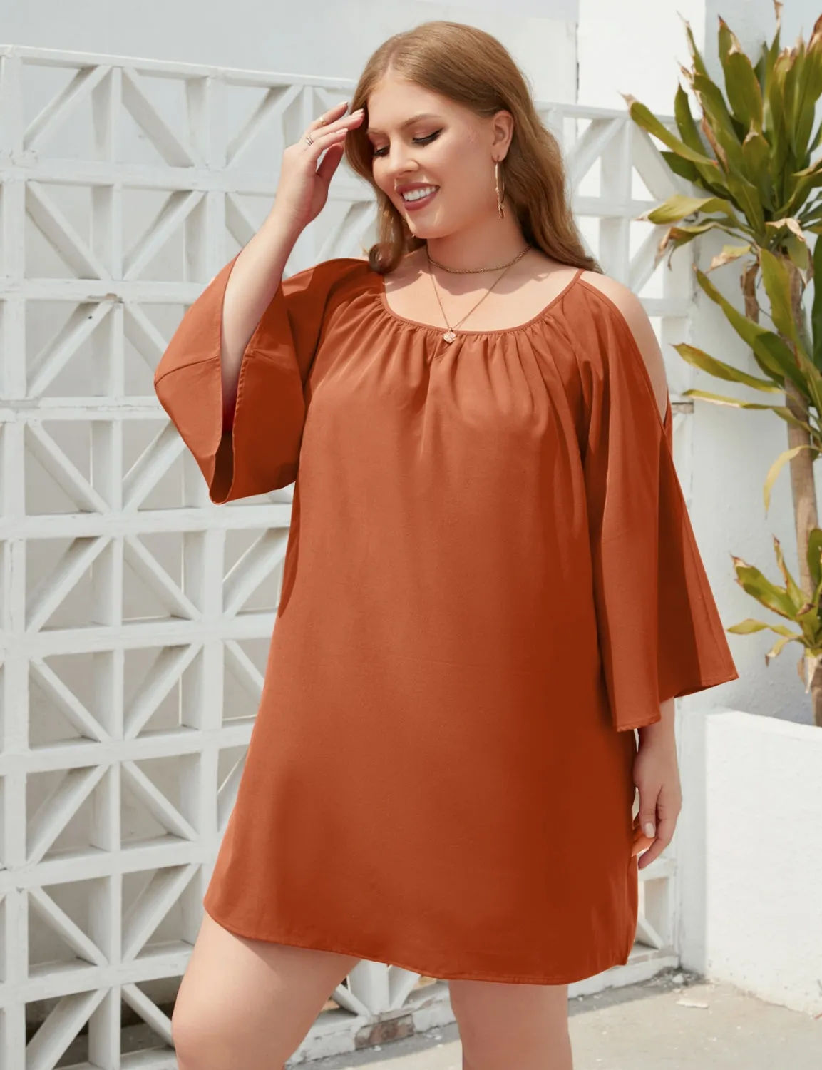 Large Size Round Neck Split Dress