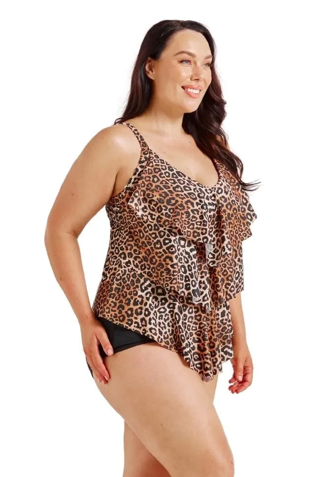 Leopard 3 Tier Tankini Top | Sustainable Swimwear