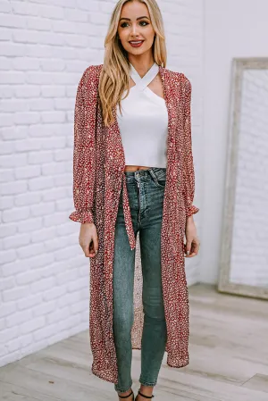 Leopard Tie Waist Flounce Sleeve Cover Up
