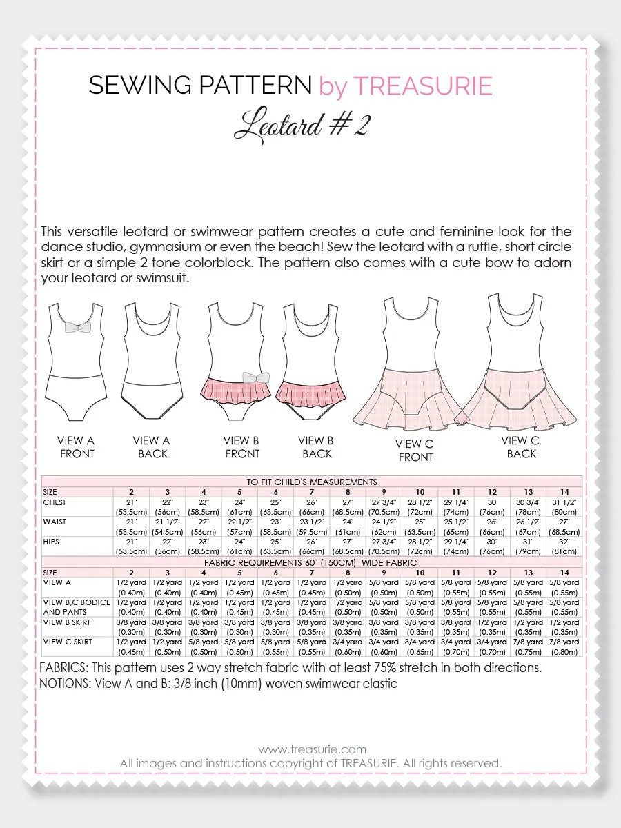 Leotard Patterns. Swimsuit - Girls LEO #2 (L502)