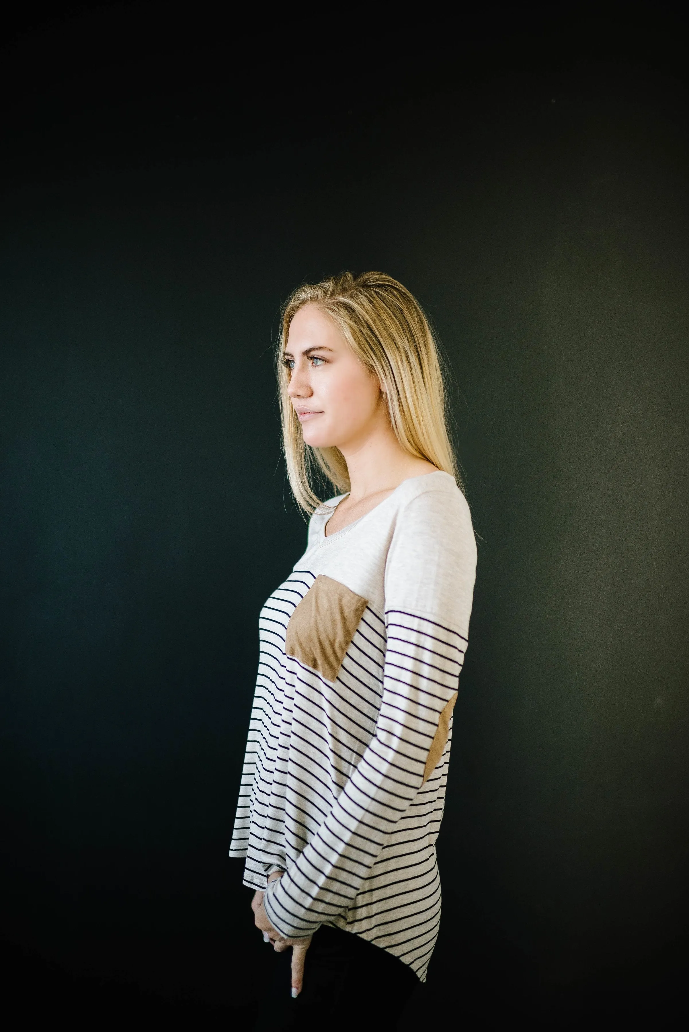 Lincoln Long Sleeve Top in Black & Oatmeal
