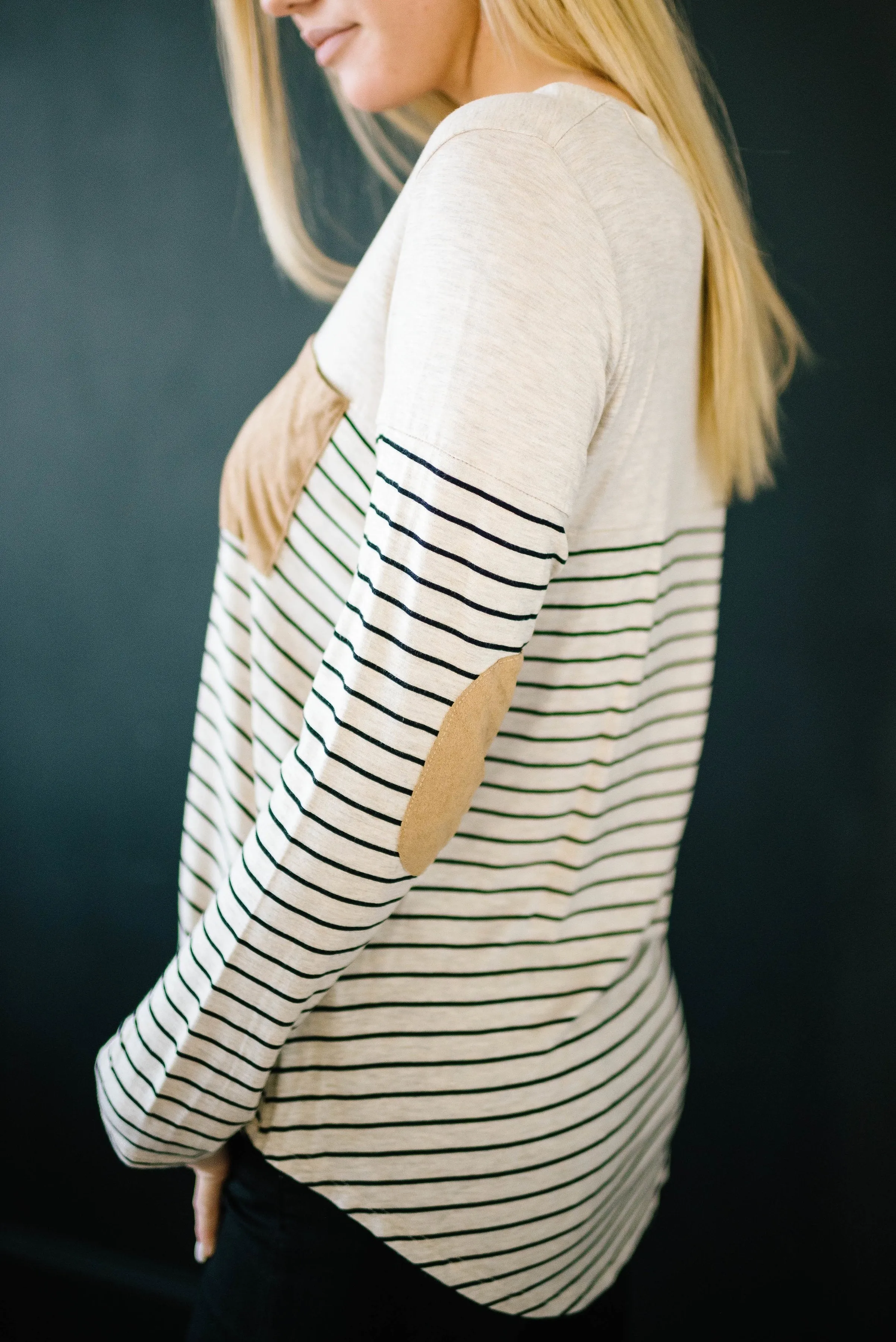 Lincoln Long Sleeve Top in Black & Oatmeal