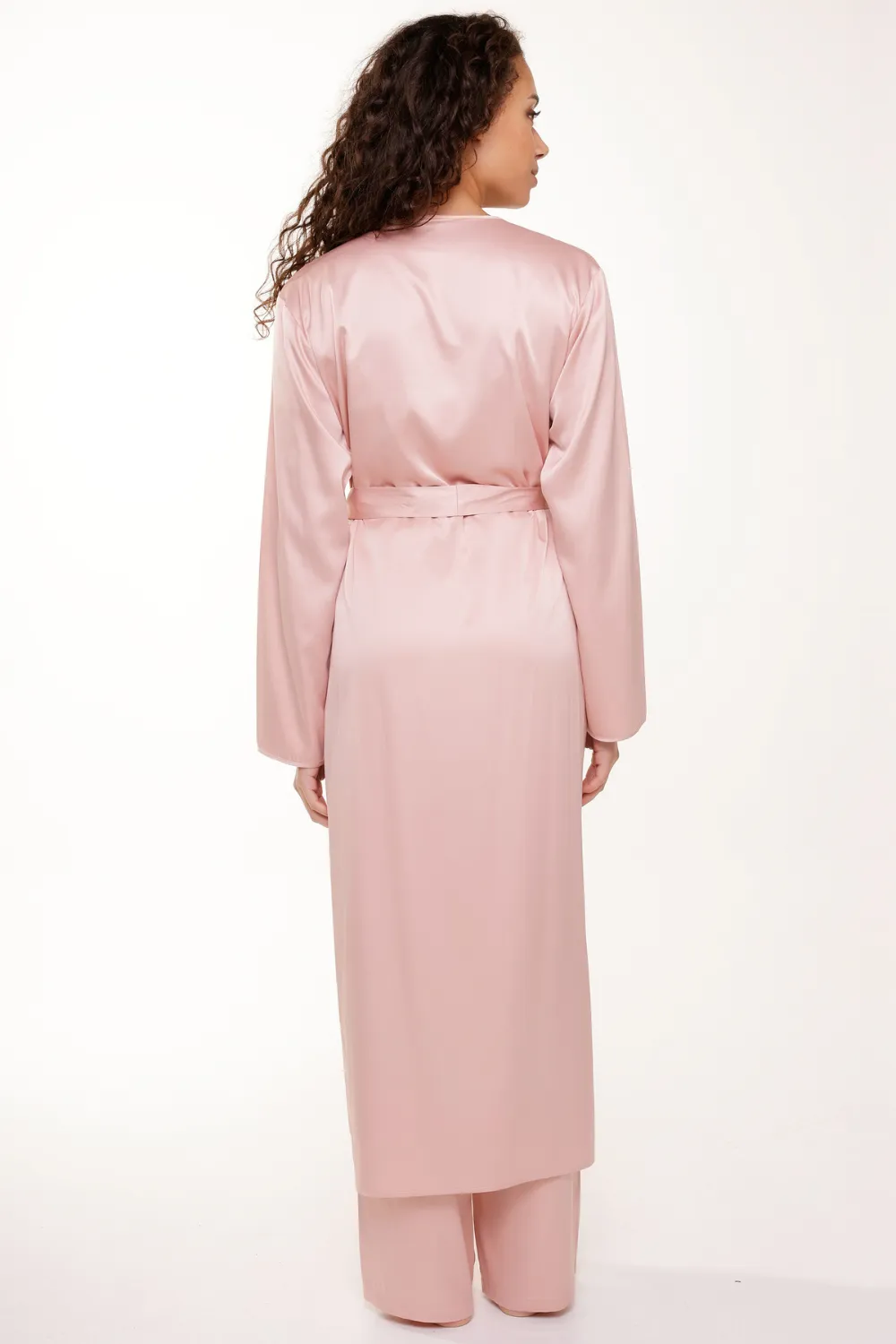 Long Satin Kimono Rose Smoke