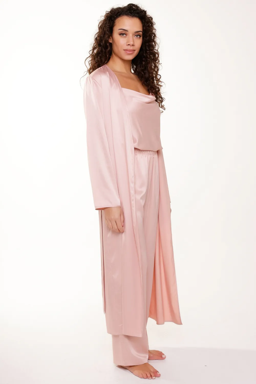 Long Satin Kimono Rose Smoke