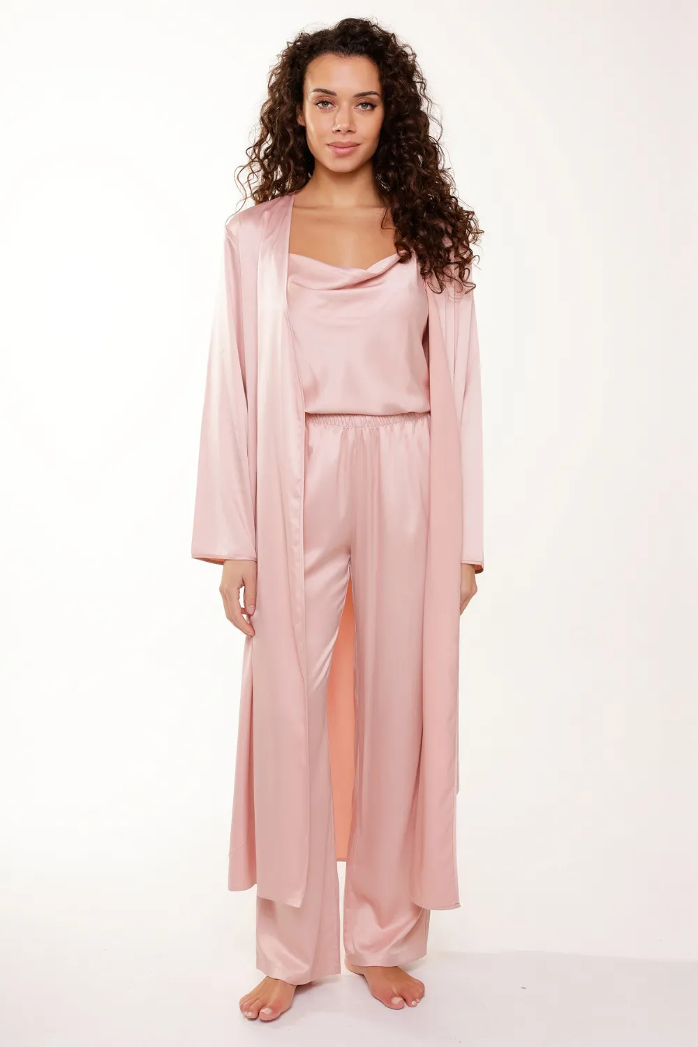 Long Satin Kimono Rose Smoke