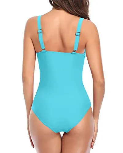 Long Torso Slimming Contouring Sculpting Tummy Control One Piece Swimsuits-Aqua