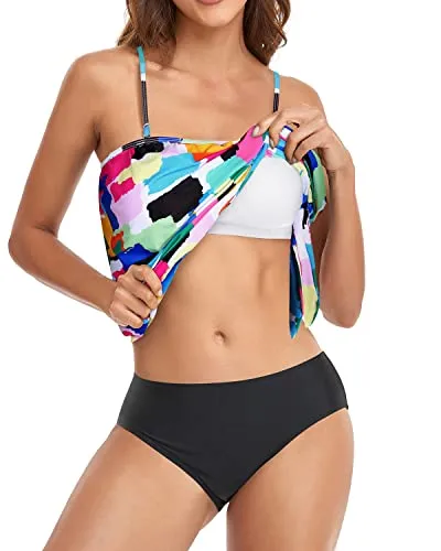 Loose Fit Bandeau Tankini Swimwear For Women-Aqua