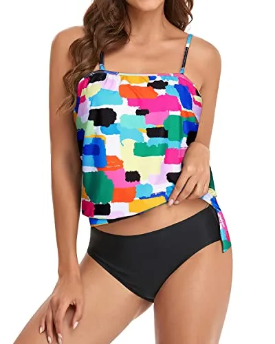 Loose Fit Bandeau Tankini Swimwear For Women-Aqua