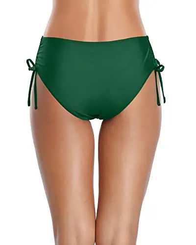 Low-Rise Side Tie Adjustable Cheeky Swim Bottom-Emerald Green