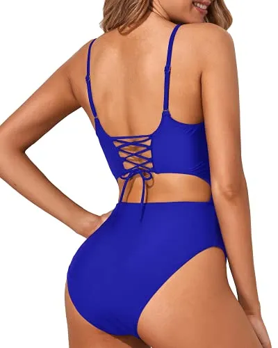 Low Scoop Neck Sexy Cutout One Piece Swimsuits-Royal Blue