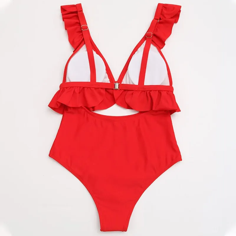 Luscious Ruffled One Piece Padded Bathing Swimsuits