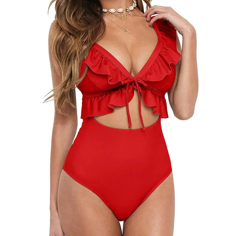 Luscious Ruffled One Piece Padded Bathing Swimsuits