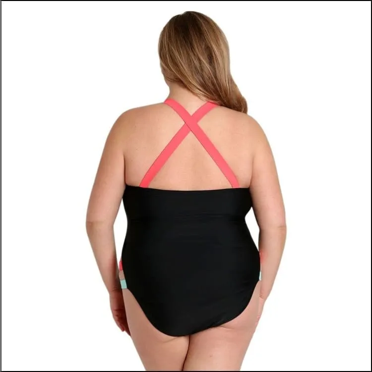 Lysa Women’s Plus Size Caddy Scoop Neck Color-Block One Piece Swimsuit 0X 1X 2X 3X