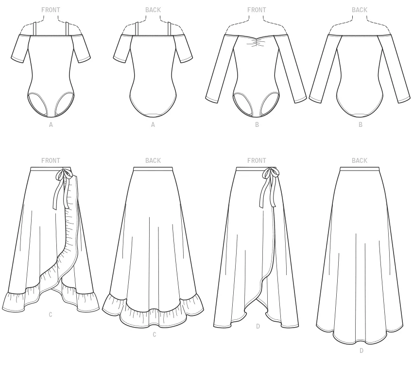 M7606 Off-the-Shoulder Bodysuits and Wrap Skirts