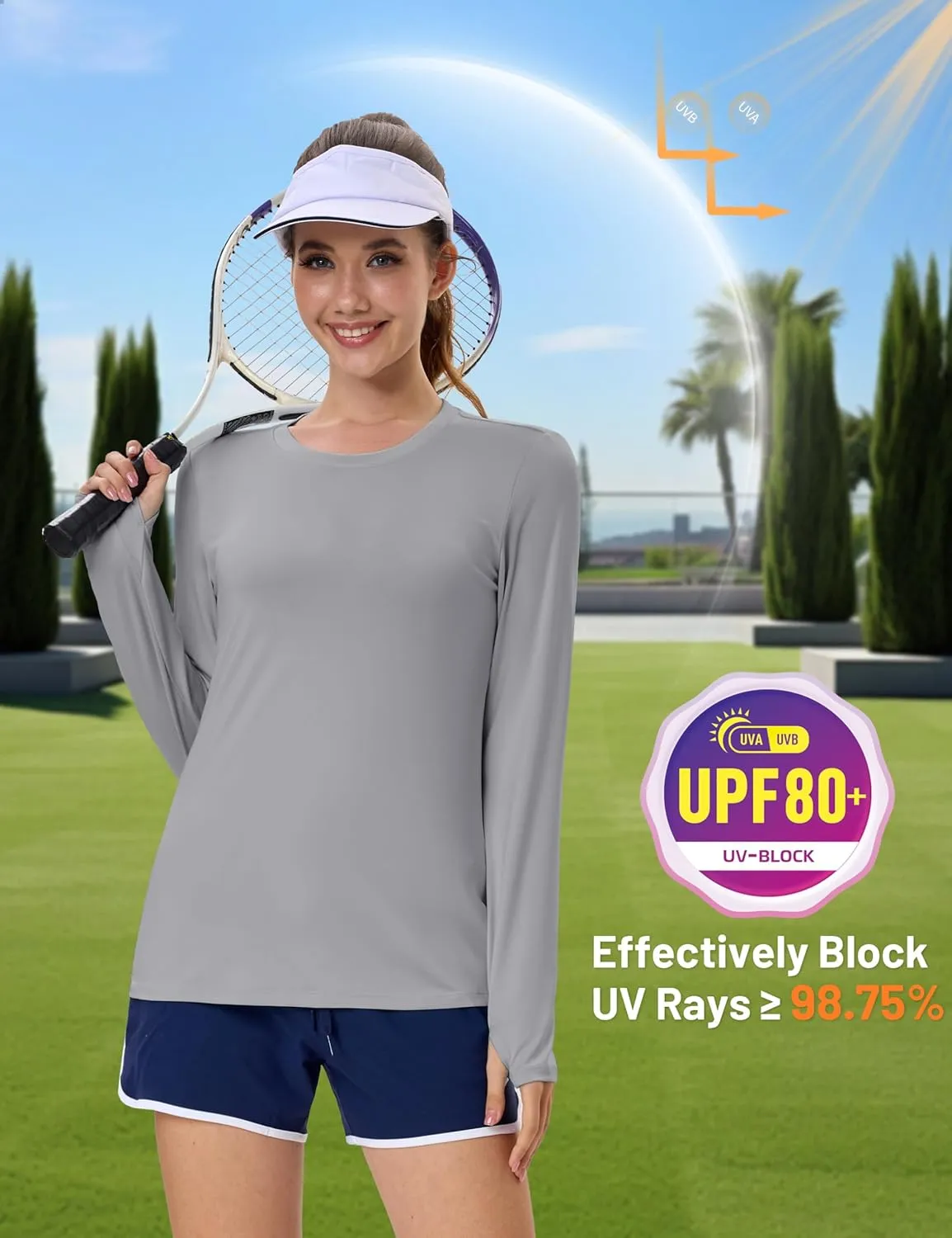 MAGCOMSEN Women’s Long Sleeve Shirts UPF 80  Quick Dry Athletic Workout Tee Shirts with Thumb Holes Rash Guard Swim Tops