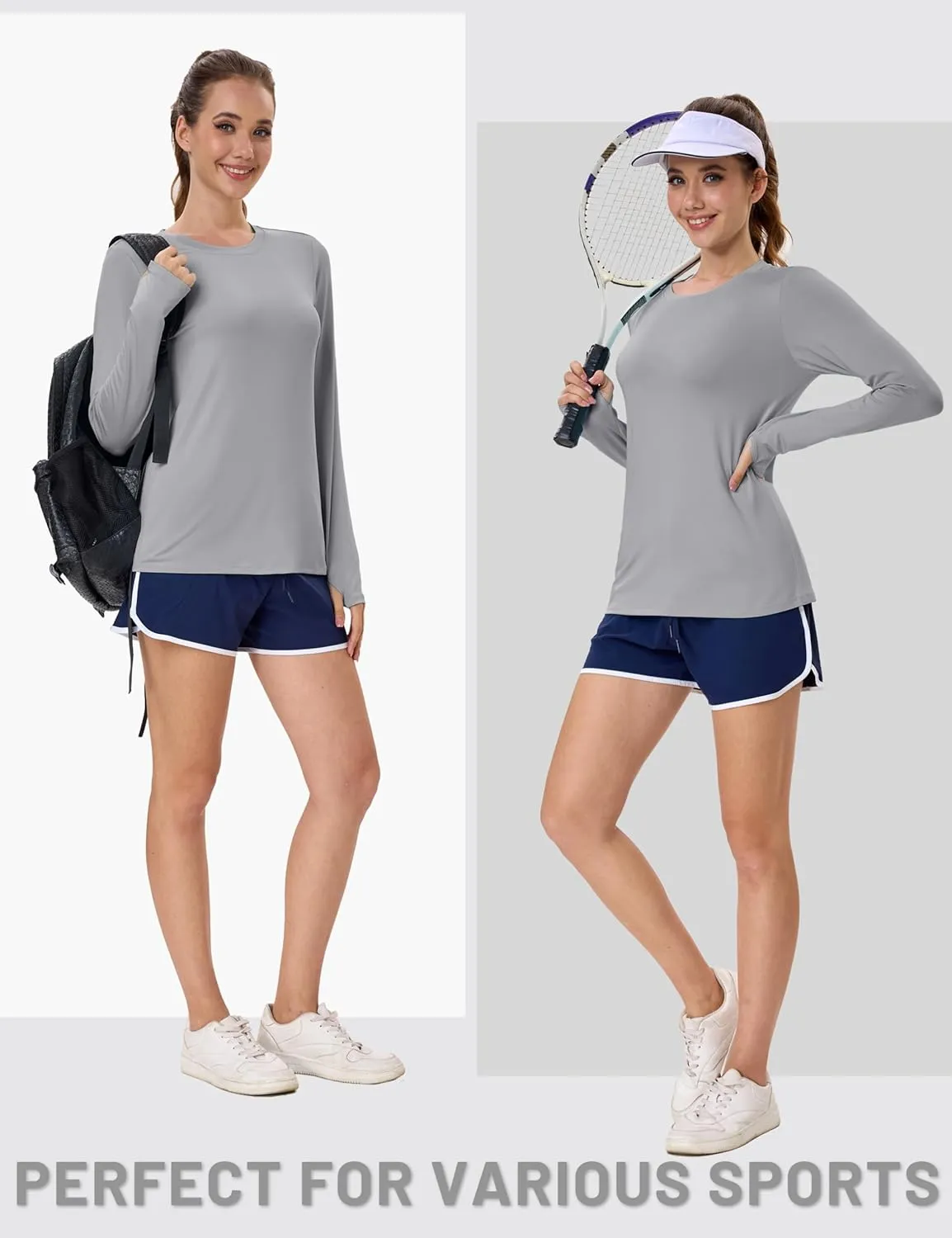 MAGCOMSEN Women’s Long Sleeve Shirts UPF 80  Quick Dry Athletic Workout Tee Shirts with Thumb Holes Rash Guard Swim Tops