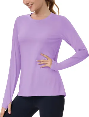 MAGCOMSEN Women’s Long Sleeve Shirts UPF 80  Quick Dry Athletic Workout Tee Shirts with Thumb Holes Rash Guard Swim Tops