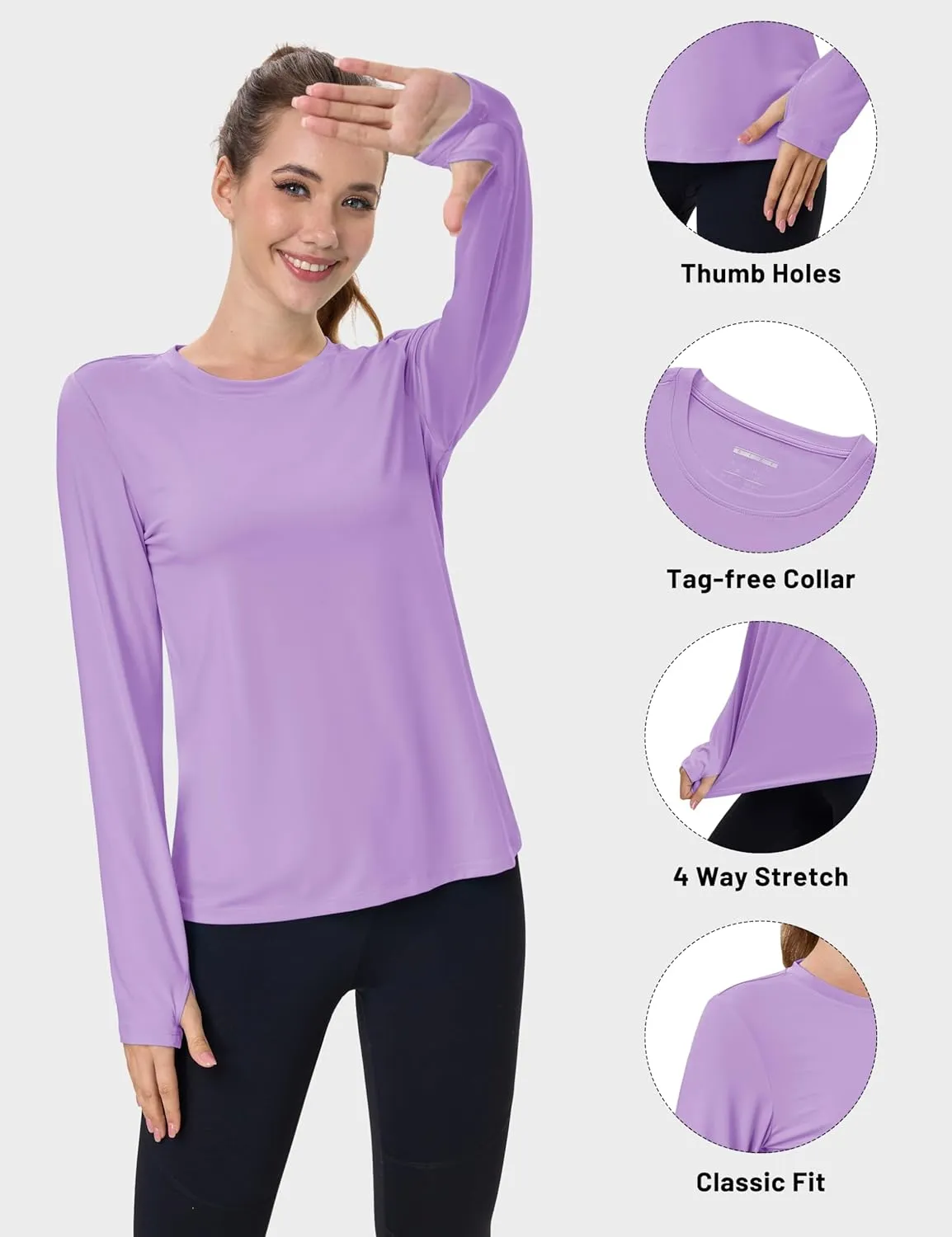 MAGCOMSEN Women’s Long Sleeve Shirts UPF 80  Quick Dry Athletic Workout Tee Shirts with Thumb Holes Rash Guard Swim Tops