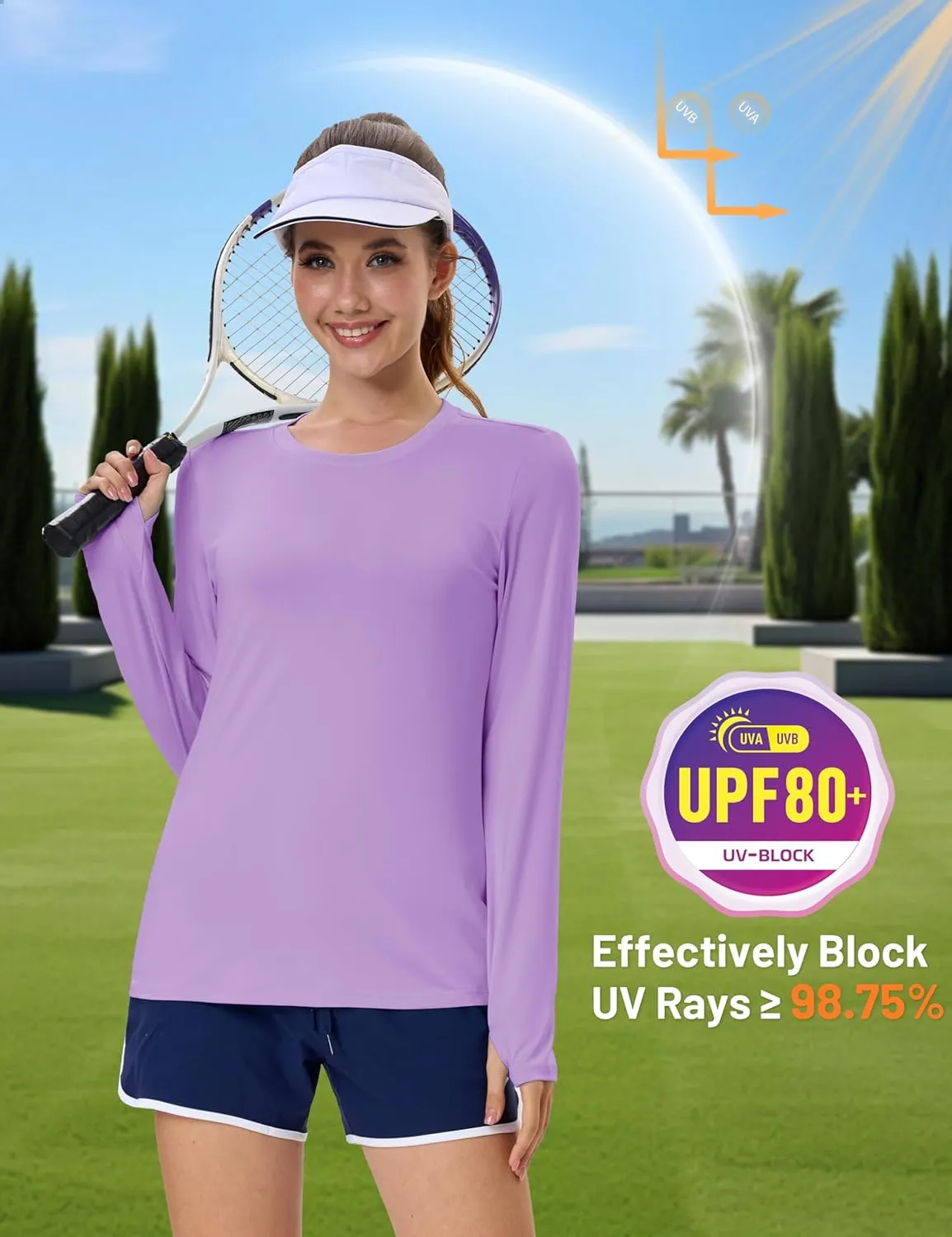 MAGCOMSEN Women’s Long Sleeve Shirts UPF 80  Quick Dry Athletic Workout Tee Shirts with Thumb Holes Rash Guard Swim Tops