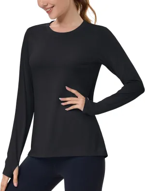 MAGCOMSEN Women’s Long Sleeve Shirts UPF 80  Quick Dry Athletic Workout Tee Shirts with Thumb Holes Rash Guard Swim Tops