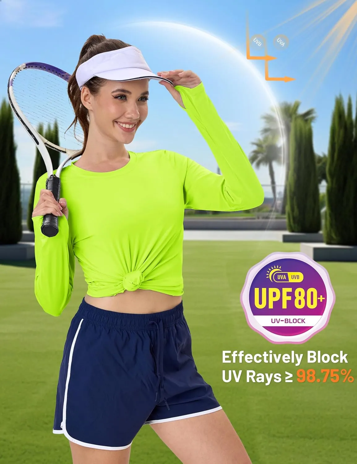 MAGCOMSEN Women’s Long Sleeve Shirts UPF 80  Quick Dry Athletic Workout Tee Shirts with Thumb Holes Rash Guard Swim Tops