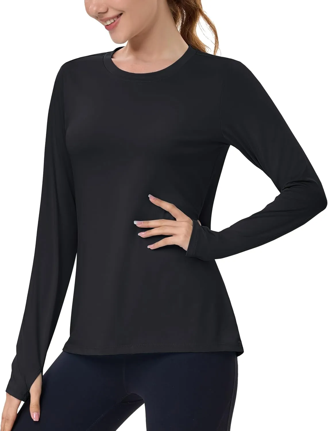 MAGCOMSEN Women’s Long Sleeve Shirts UPF 80  Quick Dry Athletic Workout Tee Shirts with Thumb Holes Rash Guard Swim Tops
