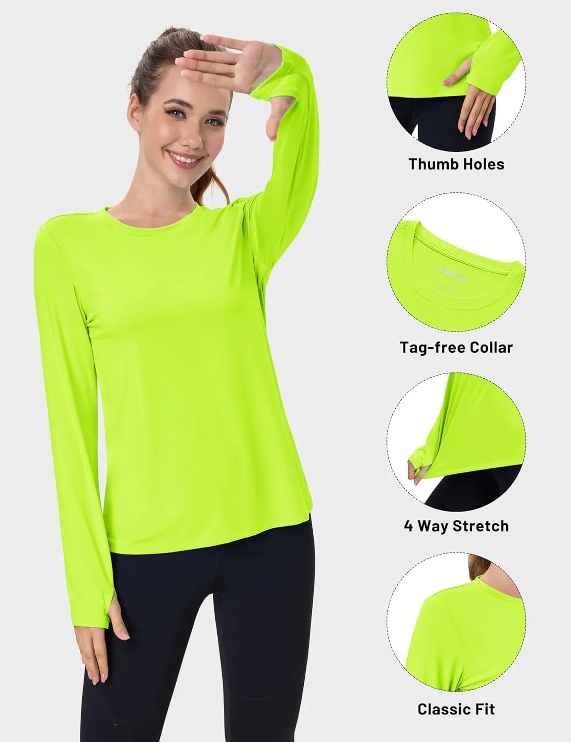 MAGCOMSEN Women’s Long Sleeve Shirts UPF 80  Quick Dry Athletic Workout Tee Shirts with Thumb Holes Rash Guard Swim Tops