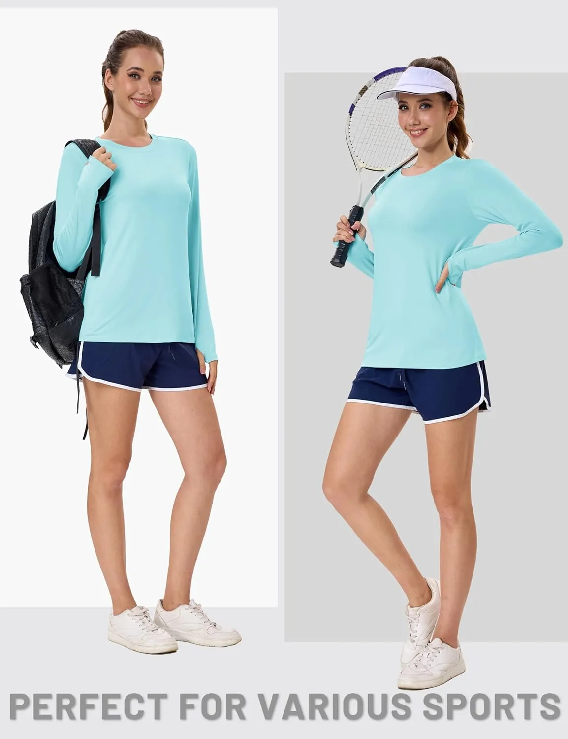 MAGCOMSEN Women’s Long Sleeve Shirts UPF 80  Quick Dry Athletic Workout Tee Shirts with Thumb Holes Rash Guard Swim Tops
