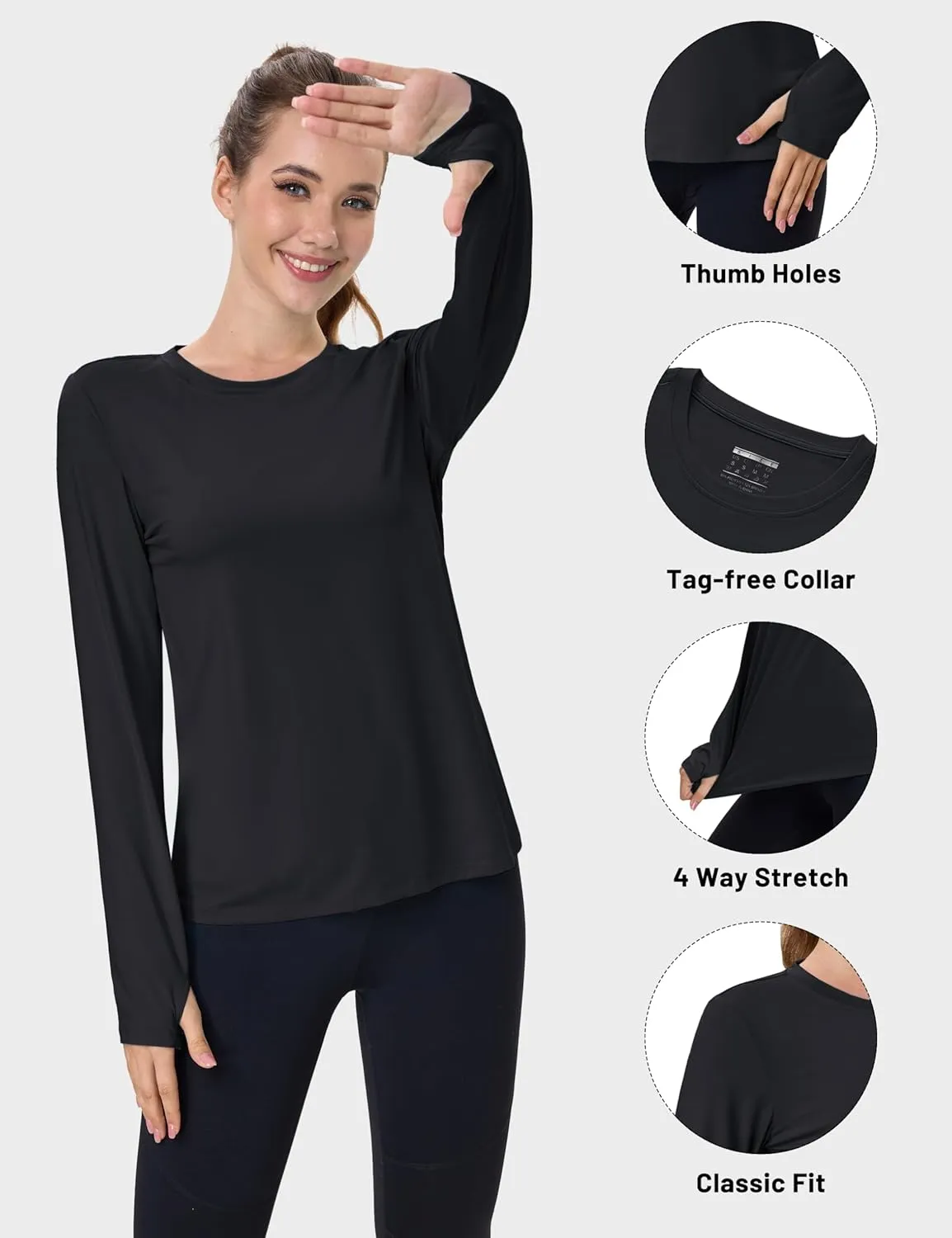 MAGCOMSEN Women’s Long Sleeve Shirts UPF 80  Quick Dry Athletic Workout Tee Shirts with Thumb Holes Rash Guard Swim Tops