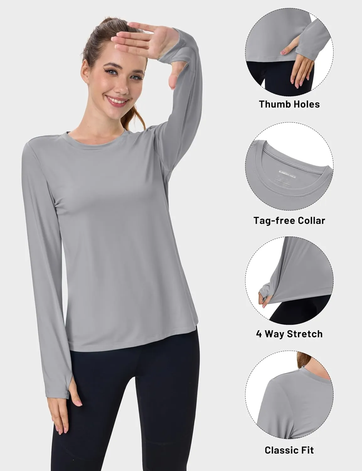 MAGCOMSEN Women’s Long Sleeve Shirts UPF 80  Quick Dry Athletic Workout Tee Shirts with Thumb Holes Rash Guard Swim Tops