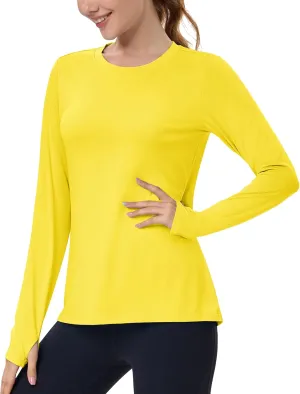 MAGCOMSEN Women’s Long Sleeve Shirts UPF 80  Quick Dry Athletic Workout Tee Shirts with Thumb Holes Rash Guard Swim Tops