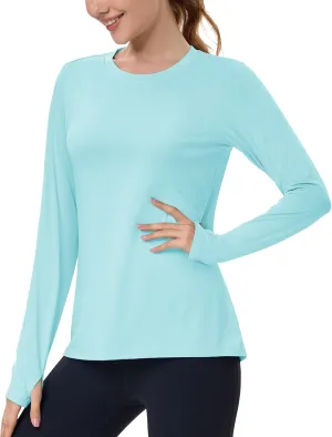 MAGCOMSEN Women’s Long Sleeve Shirts UPF 80  Quick Dry Athletic Workout Tee Shirts with Thumb Holes Rash Guard Swim Tops