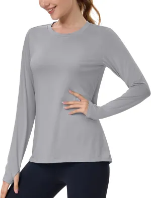 MAGCOMSEN Women’s Long Sleeve Shirts UPF 80  Quick Dry Athletic Workout Tee Shirts with Thumb Holes Rash Guard Swim Tops