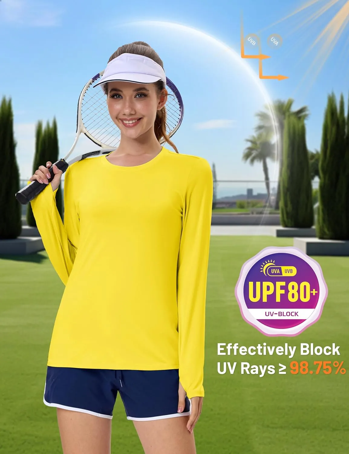 MAGCOMSEN Women’s Long Sleeve Shirts UPF 80  Quick Dry Athletic Workout Tee Shirts with Thumb Holes Rash Guard Swim Tops
