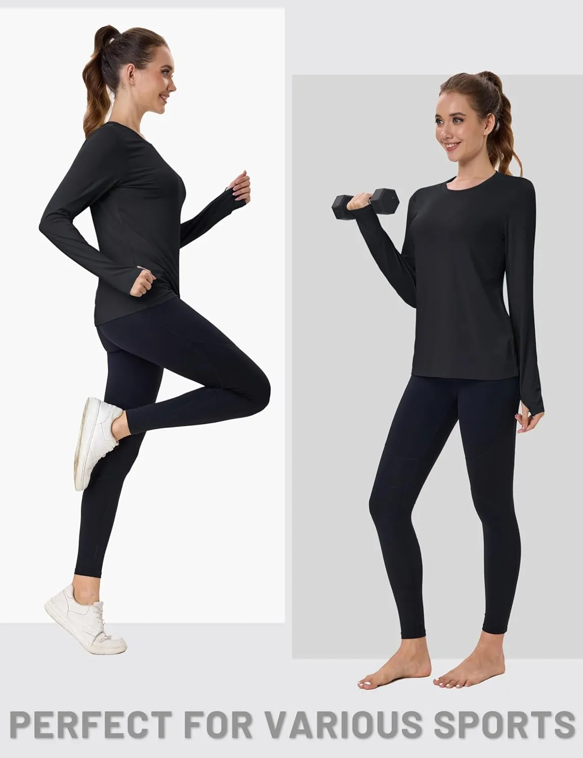 MAGCOMSEN Women’s Long Sleeve Shirts UPF 80  Quick Dry Athletic Workout Tee Shirts with Thumb Holes Rash Guard Swim Tops