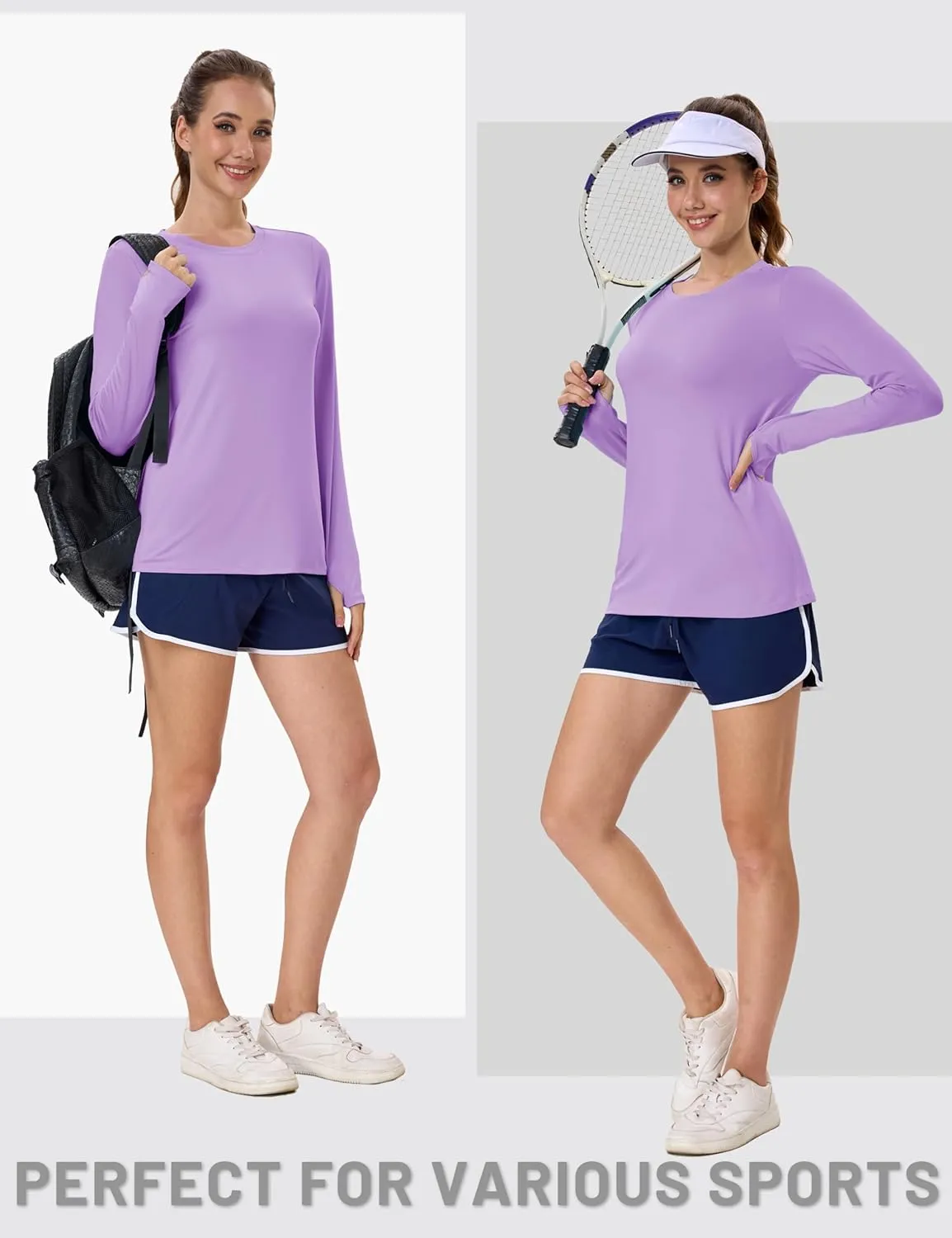 MAGCOMSEN Women’s Long Sleeve Shirts UPF 80  Quick Dry Athletic Workout Tee Shirts with Thumb Holes Rash Guard Swim Tops
