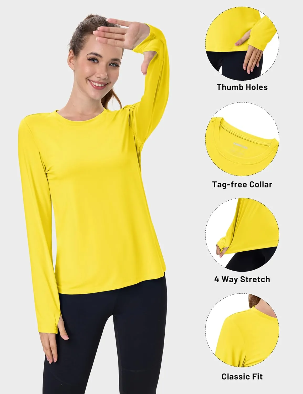 MAGCOMSEN Women’s Long Sleeve Shirts UPF 80  Quick Dry Athletic Workout Tee Shirts with Thumb Holes Rash Guard Swim Tops