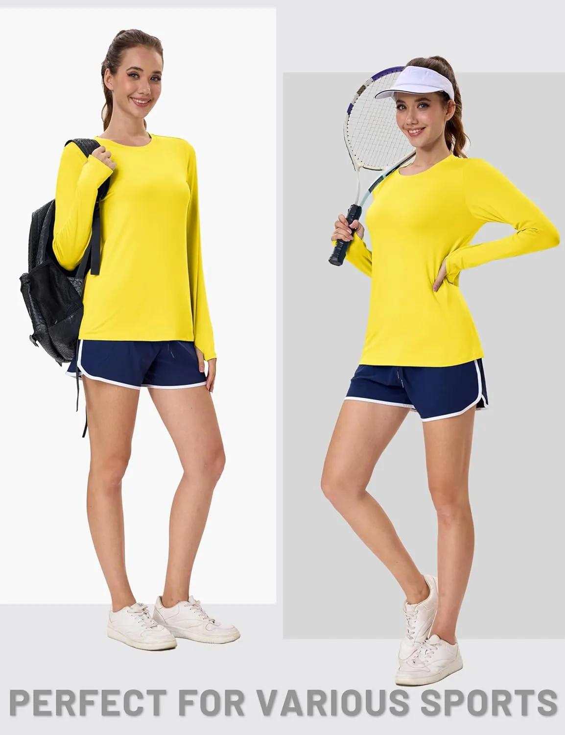MAGCOMSEN Women’s Long Sleeve Shirts UPF 80  Quick Dry Athletic Workout Tee Shirts with Thumb Holes Rash Guard Swim Tops