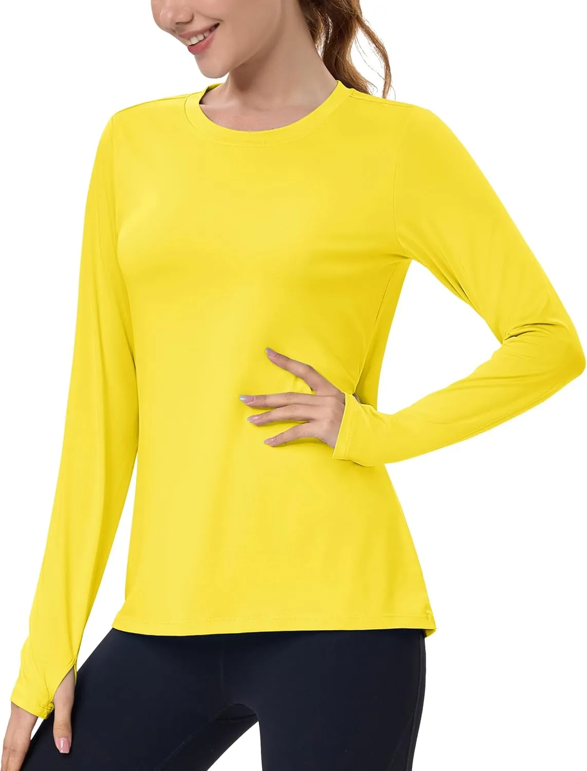 MAGCOMSEN Women’s Long Sleeve Shirts UPF 80  Quick Dry Athletic Workout Tee Shirts with Thumb Holes Rash Guard Swim Tops