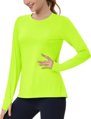 MAGCOMSEN Women’s Long Sleeve Shirts UPF 80  Quick Dry Athletic Workout Tee Shirts with Thumb Holes Rash Guard Swim Tops