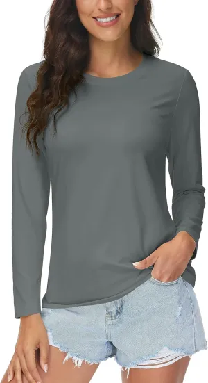MAGCOMSEN Women's UPF 80  Workout Shirts Long Sleeve Atheltic T-Shirt Quick Dry Rash Guard Swim Tops