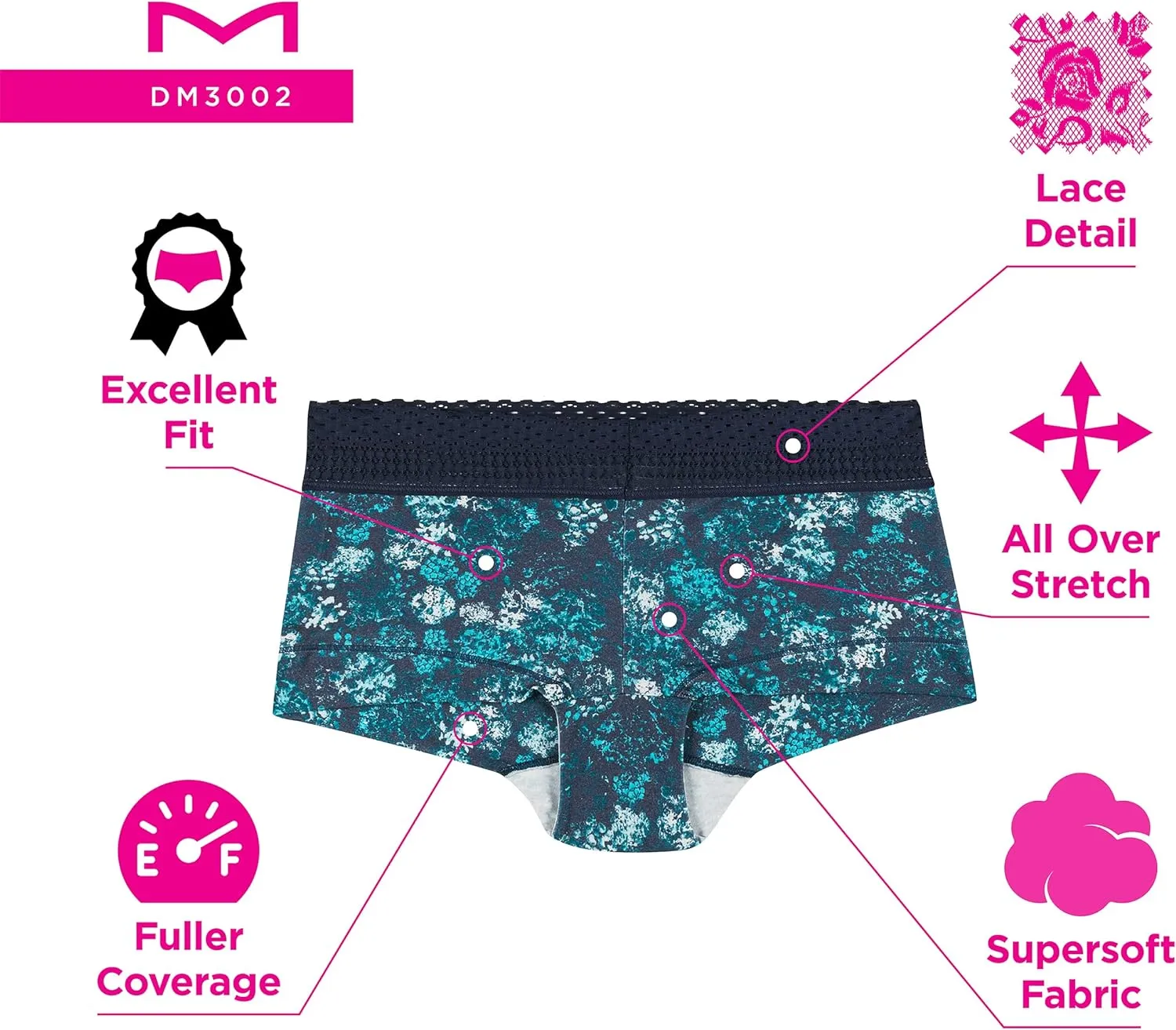 Maidenform Women's Boyshort Underwear, Stretch Cotton Boyshort Panties for Women, Assorted, 3-pack