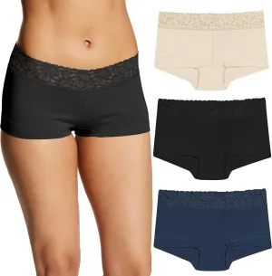 Maidenform Women's Boyshort Underwear, Stretch Cotton Boyshort Panties for Women, Assorted, 3-pack