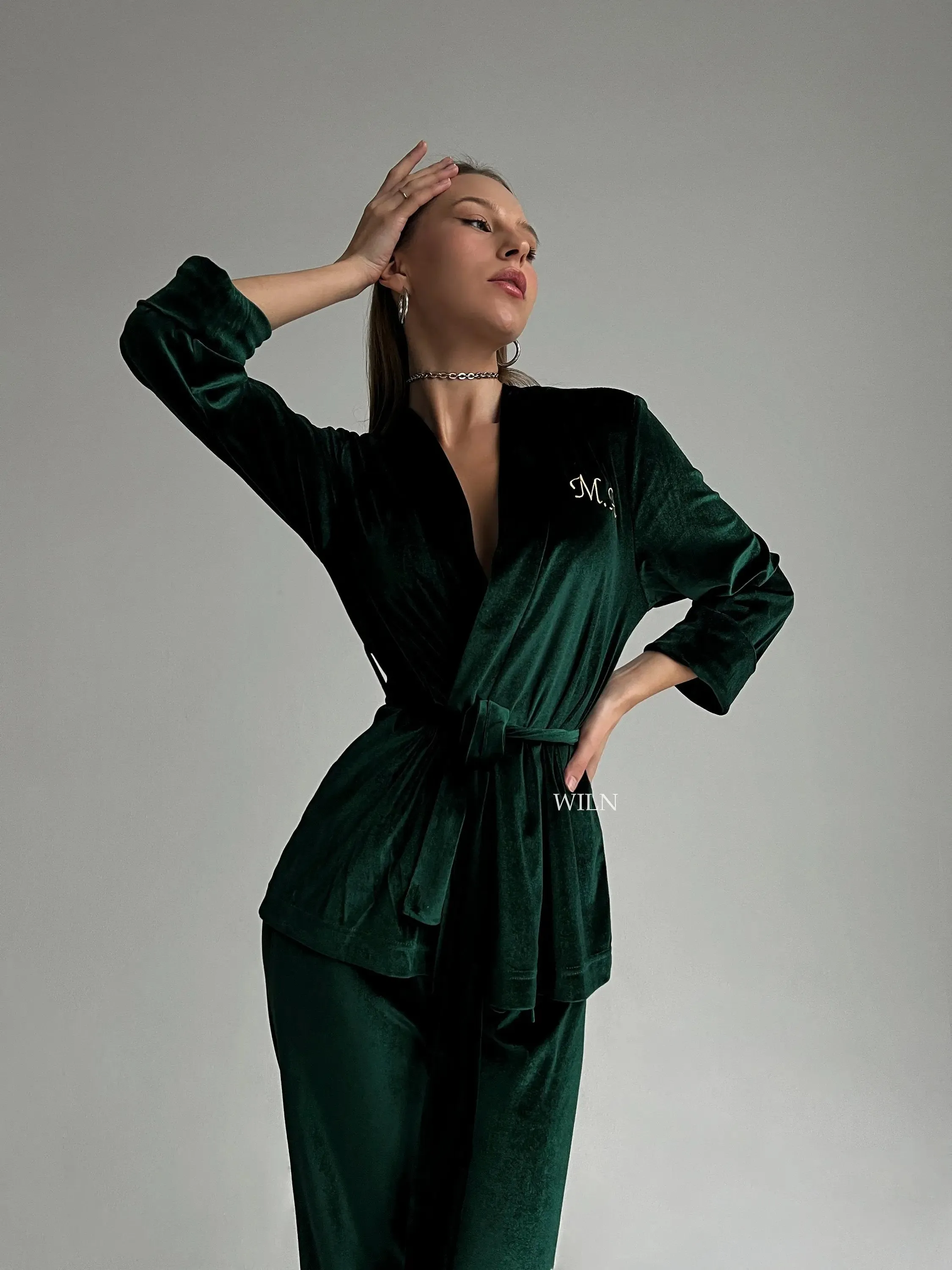 MAJESTIC Luxurious Velour Robe - Green