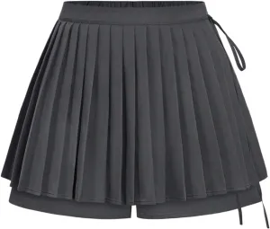MakeMeChic Women's Elastic Waist Skorts Tie Side Pleated Preppy Mini Skirt