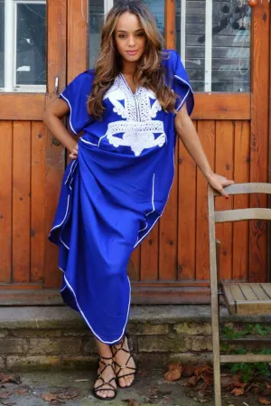 Marine Blue with White Marrakech Resort Lounge Wear Caftan Kaftan
