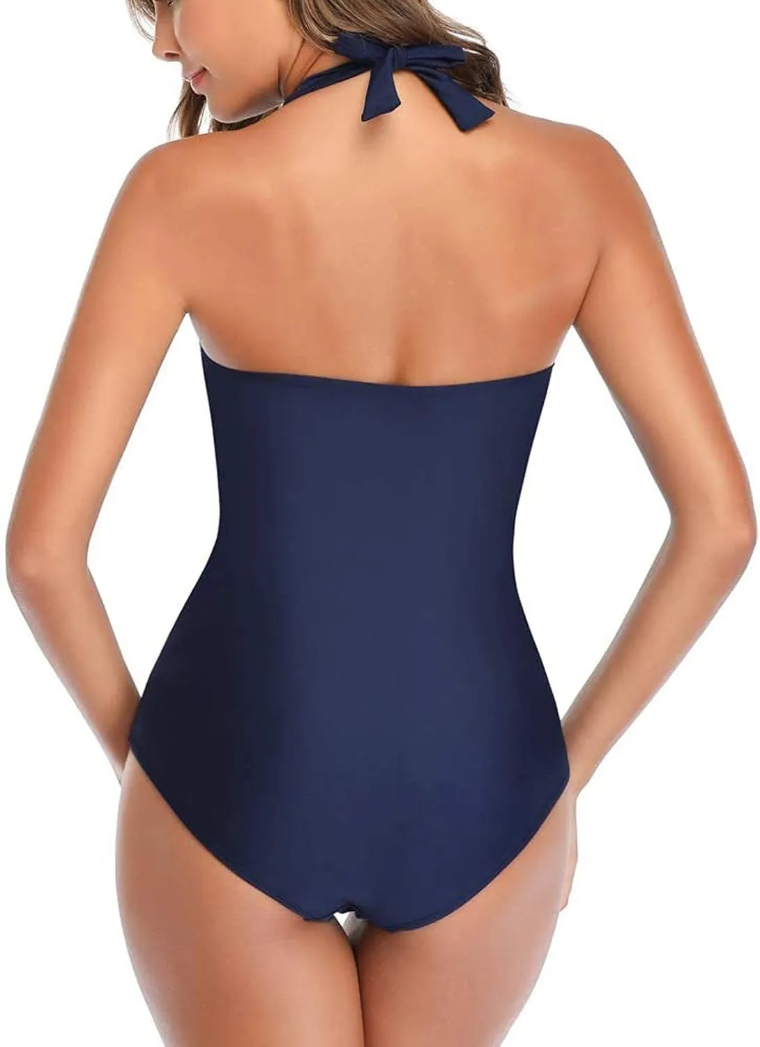Masbird Swim Suits for Women 2025 Tummy Control Halter One Piece Slimming Vintage Retro Swimsuit Ruched Push Up Bathing Suit