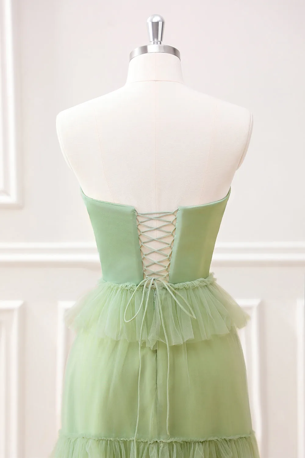 Matcha A-Line Strapless Maxi Dress with Ruffles