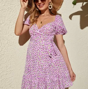 Maternity all over floral print ruffle hem knot